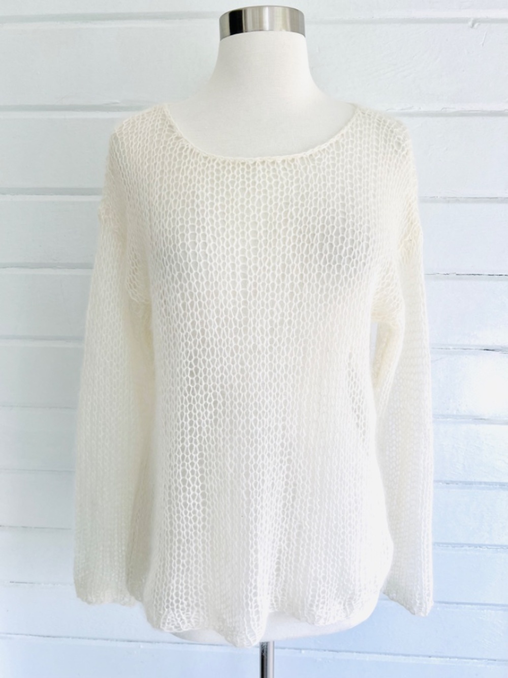 HANDKNIT Super Soft Open Weave Pull Over Sweater in Ivory - S/M